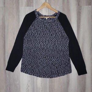 Calvin Klein Womens XL Black Sleeve Marled Body Top Lightweight‎ Sparkly Casual